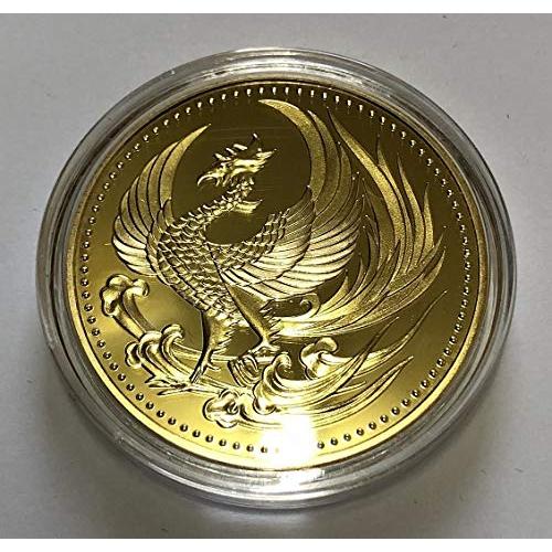24K GP 金メッキ 装飾用 茶壺 鳳凰 菊紋 小型 約11cm 日本金貨 鳳凰 菊御紋 24K ゴールドコイン メダル レプリカ : E