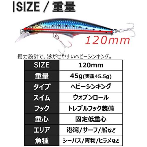 Contyu 青物ルアー セット ミノー ヒラメ シーバス 4個 120mm 45g ヘビーシンキング 貫通ワイヤー (120mm/45g, カラーA(4個セット))｜e-selection｜07