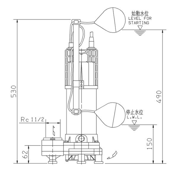 荏原 エバラ 40DWSA6.25B 雑排水ポンプ 三相 0.25kW 2極 60Hz モータ