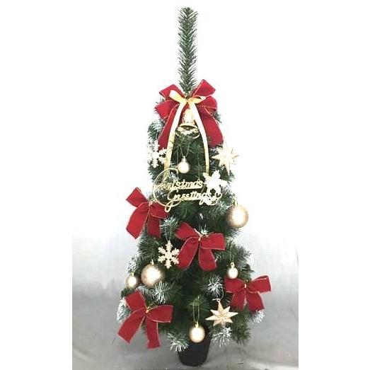 セットツリー90CM レッド レッド×ゴールド色) デラックス クリスマス ツリー LEDライト球付き