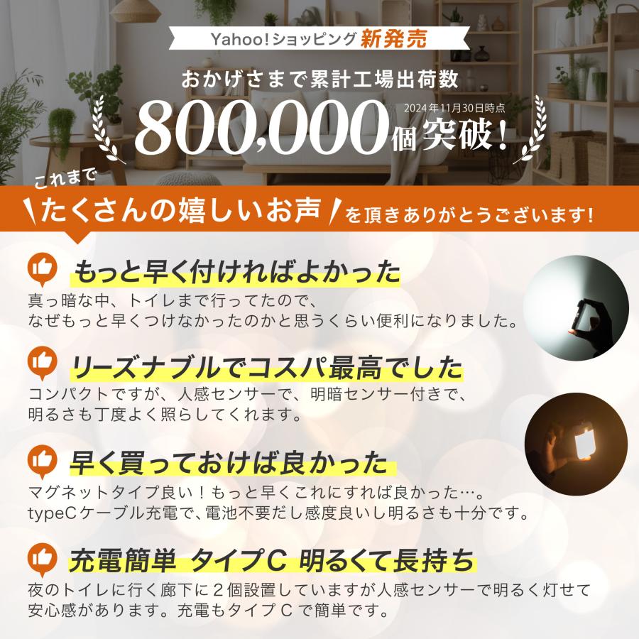 人感センサーライト 室内 2個セット 充電式 明暗センサー付き