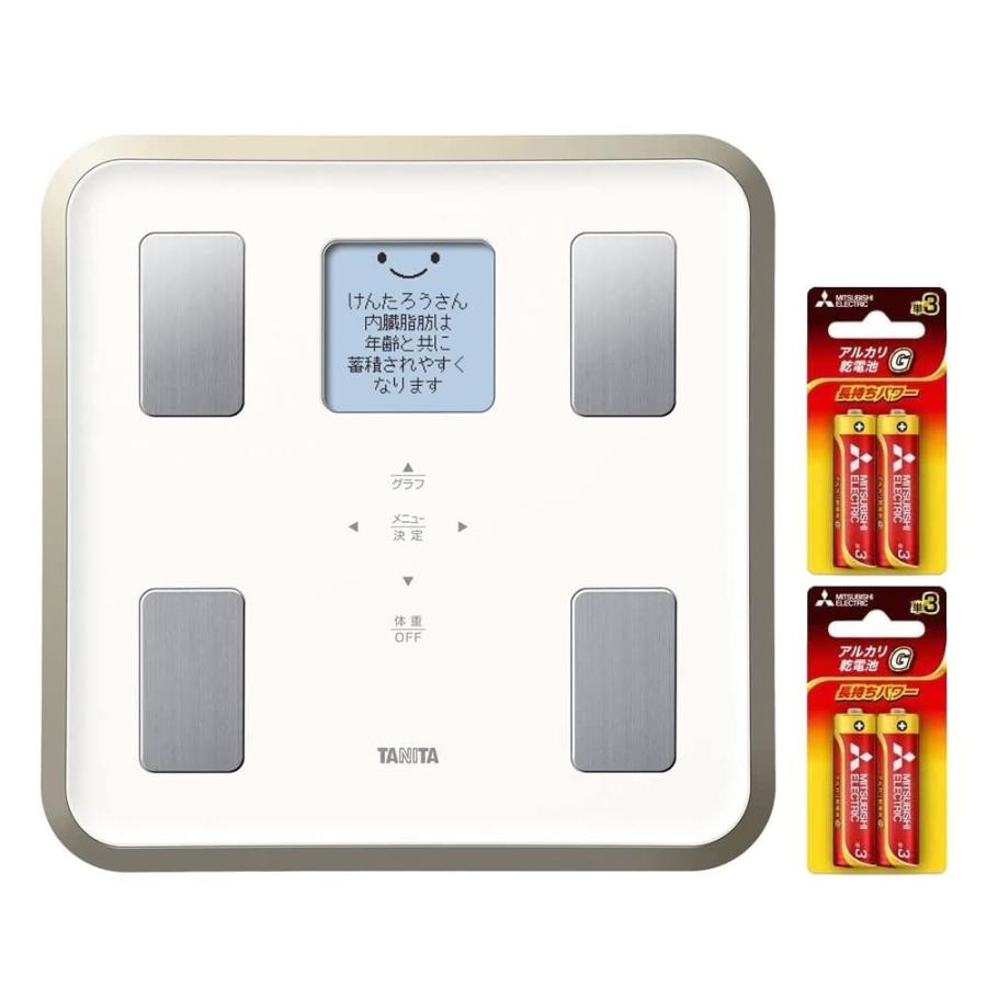 タニタ 体組成計 810 Wh フルドット液晶の表示画面採用 ホワイト 予備電池付セット 日本製 顔イラストや応援メッセージ表示 年中無休 810 Wh