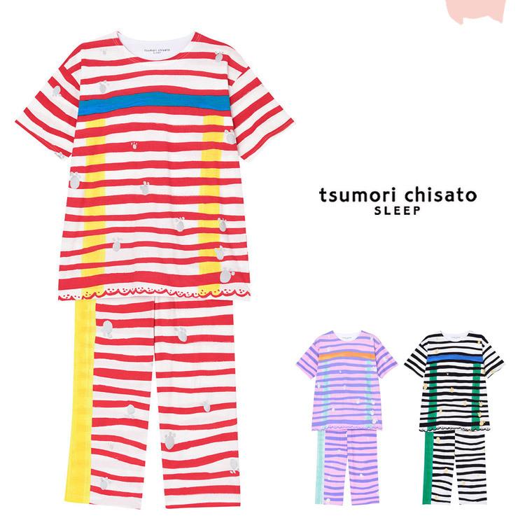 25％OFF ツモリチサト パジャマ 手書きボーダー 綿 ML ブランド かわいい 半袖 tsumori chisato sleep