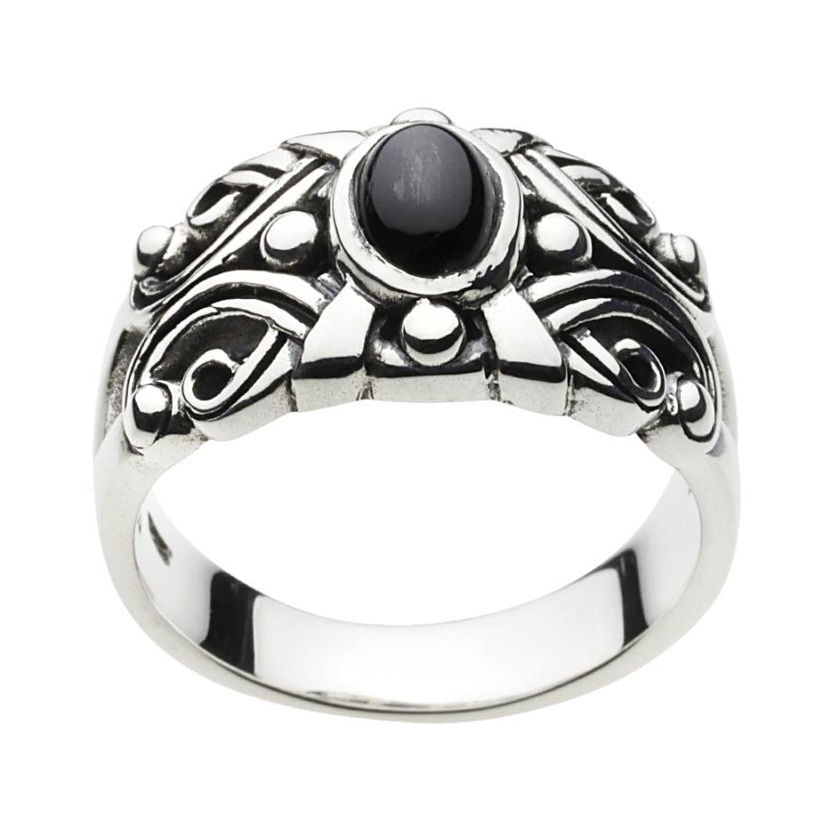 ブラックスター シルバーリング 指輪 メンズ 石 黒 唐草 アラベスク
