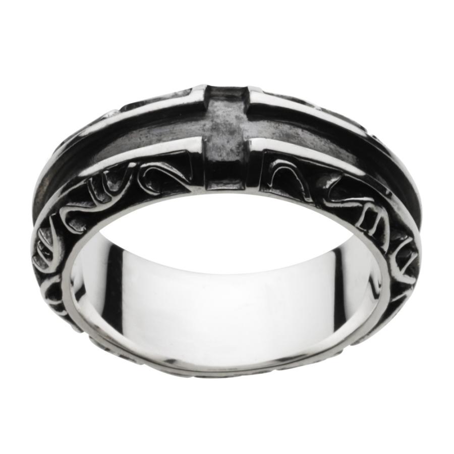 シルバーリング 指輪 メンズ ブラック アラベスク クロス 唐草 ハード