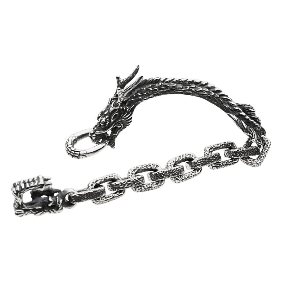 シルバーブレスレット メンズ バングル ドラゴン 竜 リアル チェーン シルバー925 シルバーアクセサリー fb0200の画像