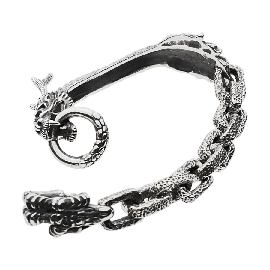 シルバーブレスレット メンズ バングル ドラゴン 竜 リアル チェーン シルバー925 シルバーアクセサリー fb0200の画像