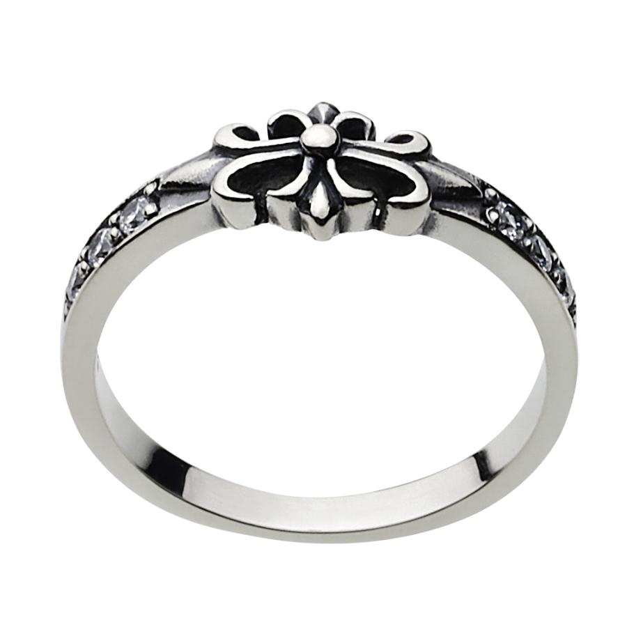 ジルコニア シルバーリング 指輪 レディース クロス 百合の紋章 細い