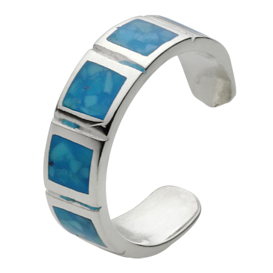 ターコイズ シルバーイヤーカフ メンズ クラッシュ ストーン スクエア