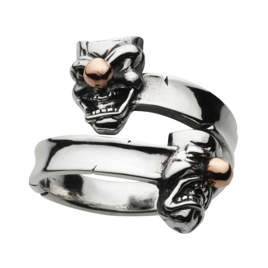 シルバーリング 指輪 メンズ ピエロ ツーフェイス 仮面 幅広 シルバー925 リング フリーサイズ silver925 シルバーアクセサリー fr0490の画像