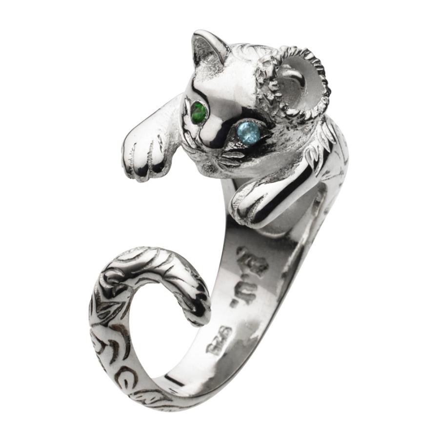 シルバーリング 指輪 メンズ オッドアイ キャット 猫 王冠 花 シルバーリング 指輪 メンズ オッドアイ キャット 猫 王冠 花
