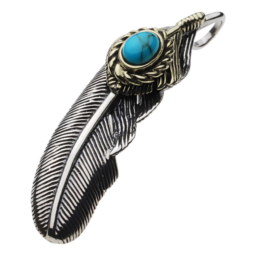 ターコイズ シルバーペンダント メンズ フェザー 羽 ネイティブ