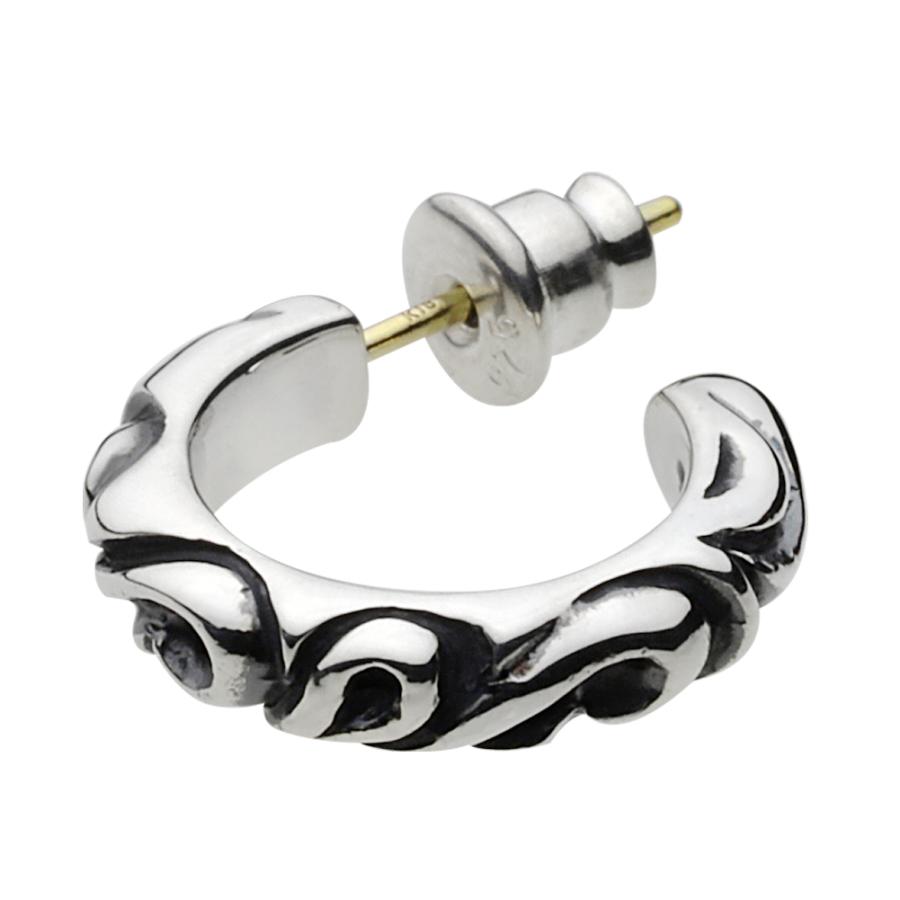 シルバーピアス 18金ポスト メンズ スクロール アラベスク シルバー925 フープ ピアス リング 大ぶり リング シルバーアクセサリー fe0103の画像