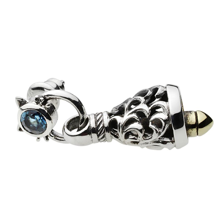 ロンドンブルートパーズ シルバーピアス メンズ キャット スイング ベル 猫 揺れる ぶら下がり シルバー925 シルバーアクセサリー fe0171の画像