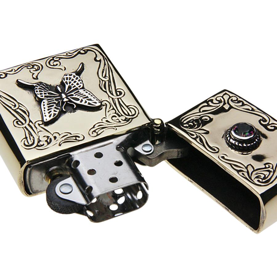 真鍮オイルライター ZIPPO ジッポ バタフライ アラベスク 蝶々 唐草模様 昆虫 エンブレム ミスティッククォーツ ブラス アクセサリー s0024の画像