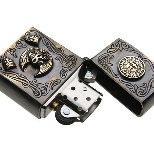真鍮オイルライター マスカレード太陽 サンフェイス 三日月 仮面 マスク 演劇 オペラ座 怪人 ZIPPO ジッポ ブラス アクセサリー s0031の画像