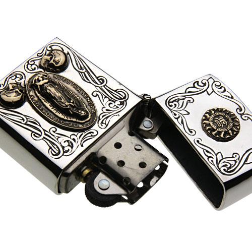 シルバーオイルライター シルバー925 silver925 メキシカン 聖母マリア メダイ クロス カラベラ ZIPPO ジッポ シルバーアクセサリー s0033の画像