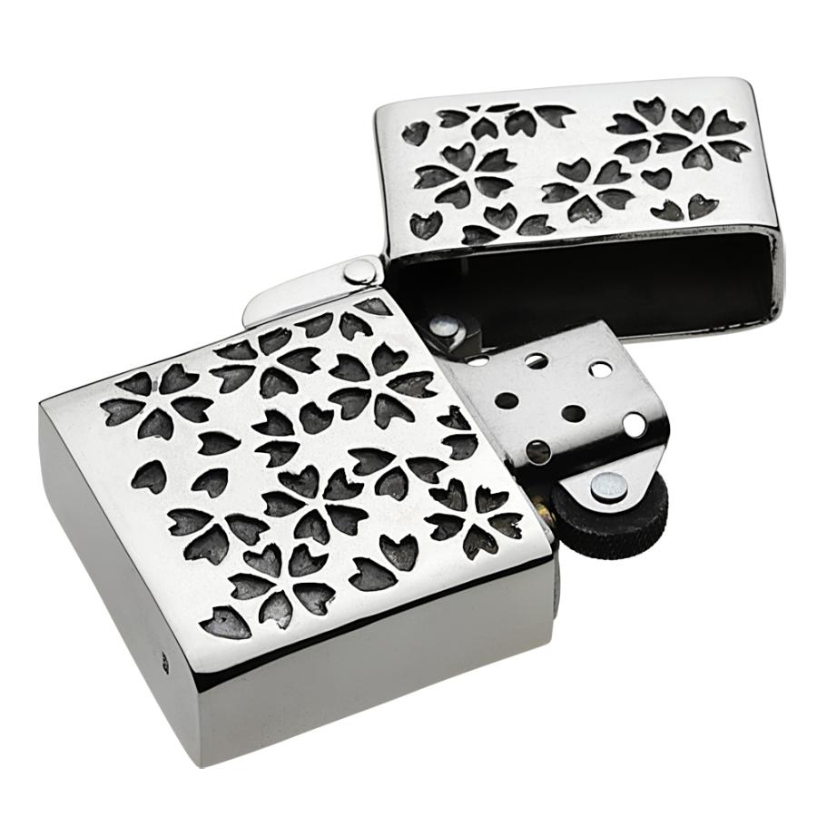 シルバーオイルライター シルバー925 桜 桜柄 和テイスト 桜模様 花柄 和風 日本風 伝統文様 ZIPPO ジッポ シルバーアクセサリー s0060の画像