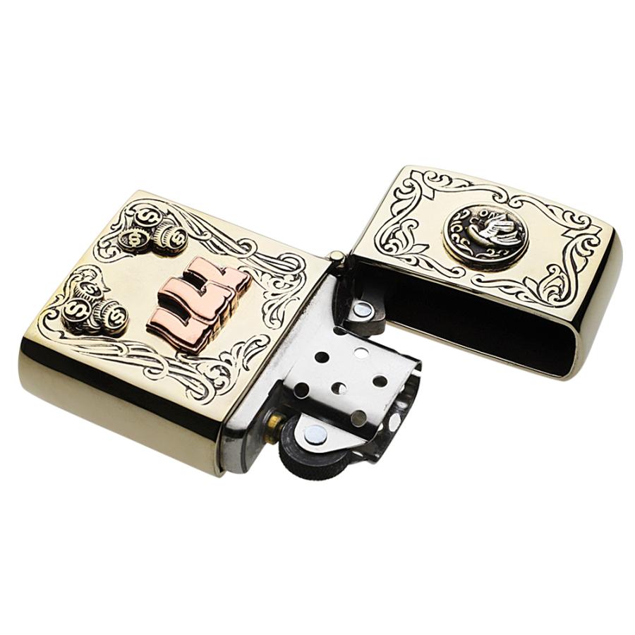 真鍮オイルライター スリーセブン ギャンブラー 777 ラッキーセブン ギャンブル カジノ 金運 ZIPPO ジッポ ブラス アクセサリー s0062の画像
