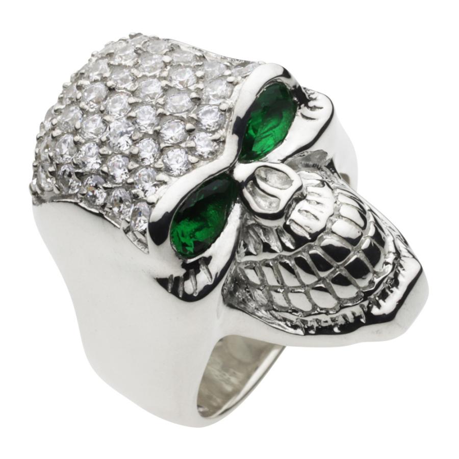 ジルコニア シルバーリング 指輪 メンズ パヴェ スカル ゴージャス  