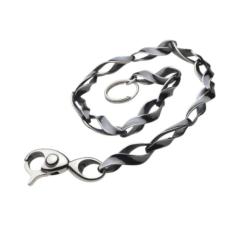 シルバーウォレットチェーン スパイラル キーリング付き ツイスト