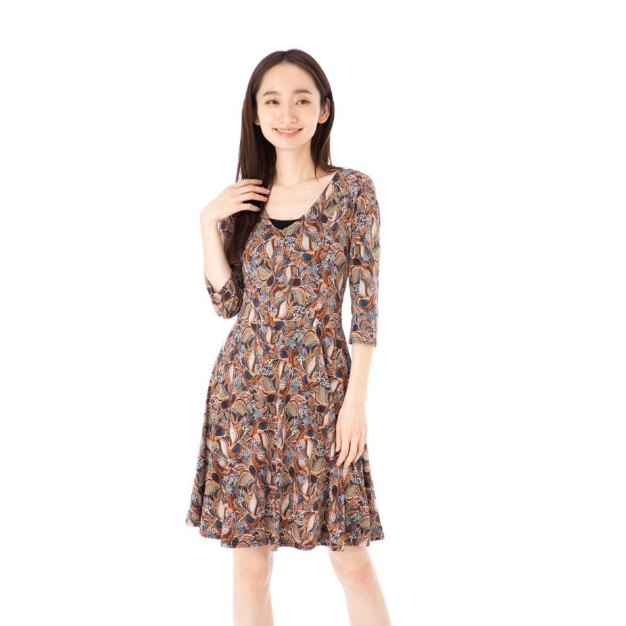ファス Fas ワンピース T2 T3 T4サイズ 七分袖 ひざ丈 リーフ柄 Vネック 大人上品ワンピース レディース Fille A Suivre 009laeti1 ステラウェブショップ 通販 Yahoo ショッピング