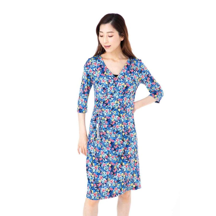 ファス Fas ワンピース T2 T3 T4サイズ ７分袖 膝丈 花柄 カシュクール ジャージー きれいめワンピース レディース Fille A Suivre 104celin1 ステラウェブショップ 通販 Yahoo ショッピング