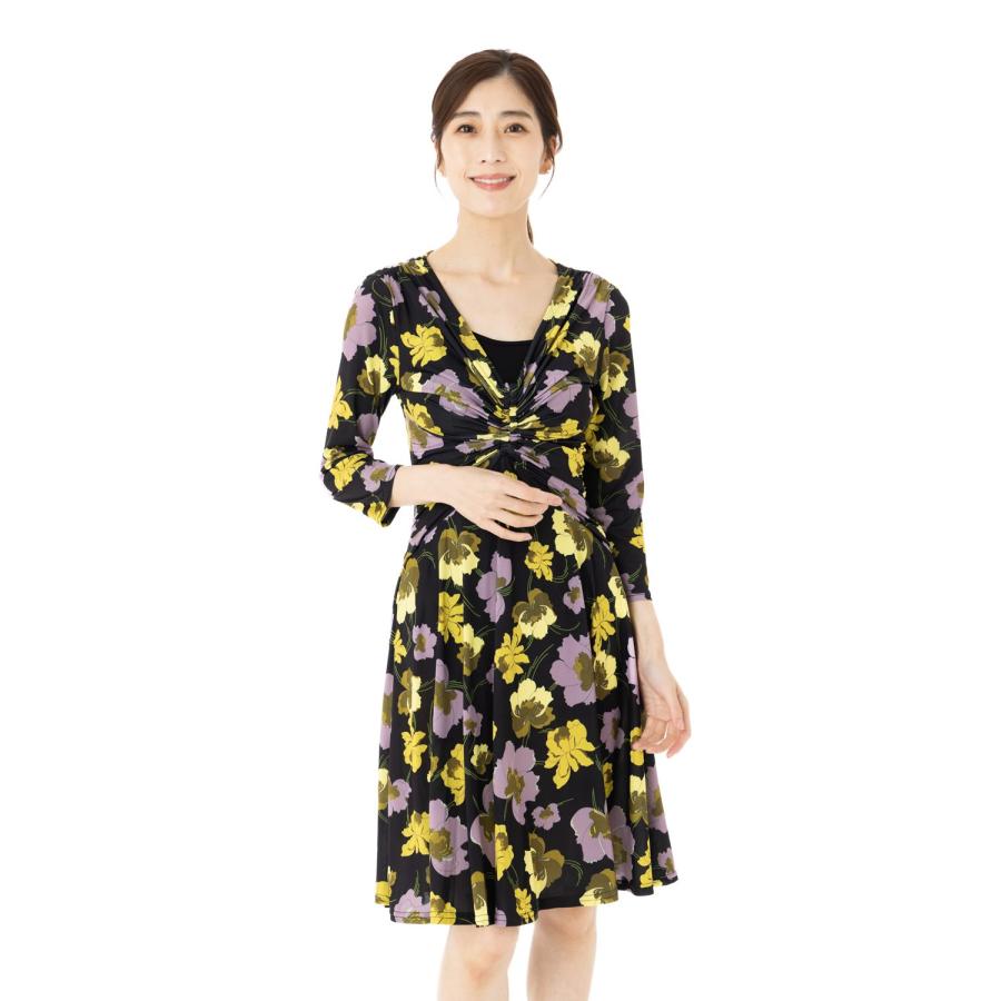 EGERIE エジェリワンピース T1 T2 T3サイズ 七分袖 膝丈ワンピース 花  