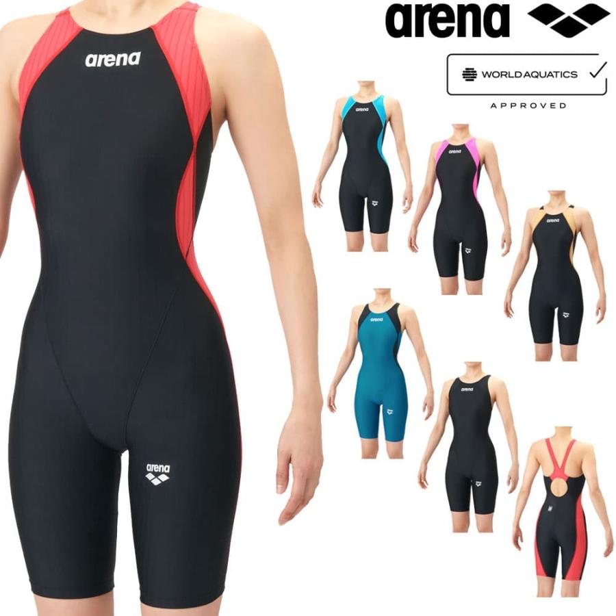 アリーナ ARENA 競泳水着 レディース WA承認 AQUA RACING ECO AQUA STRIPE-D レーシングワンピーススパッツ オープンバック ハーフレッグ AS6SRC51L | アリーナ