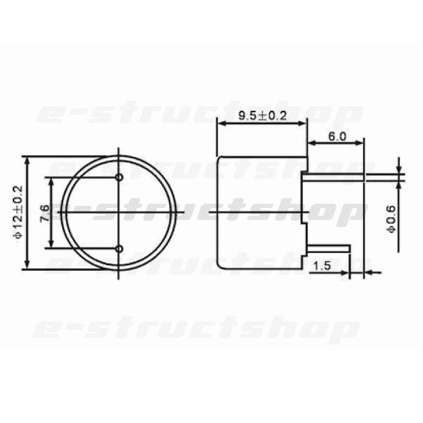 5V 電子ブザー (Φ12mm)  周波数 約2.3kHz　リード タイプ 基板実装用 |  | 03
