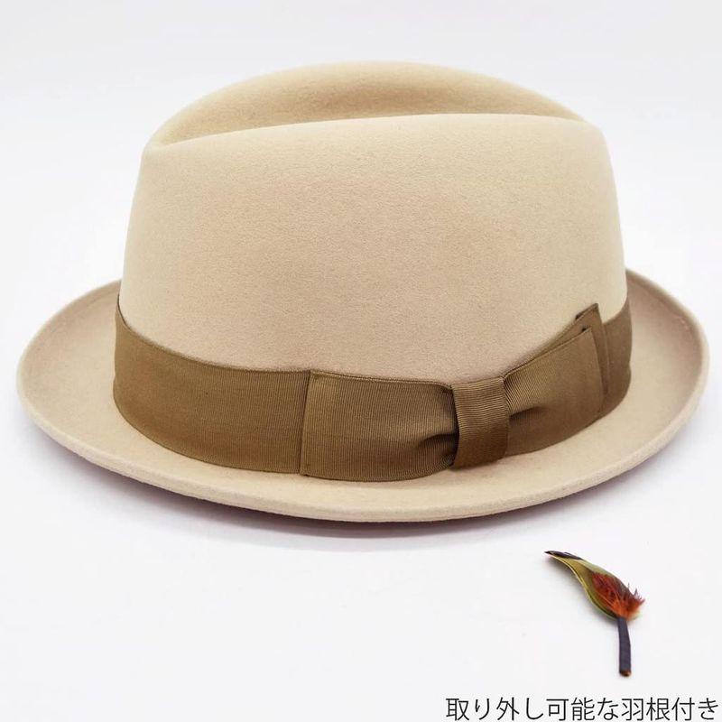 ノーブランド)NOBRAND 紳士帽子 中折 ファー EX250 ベージュ (リボン