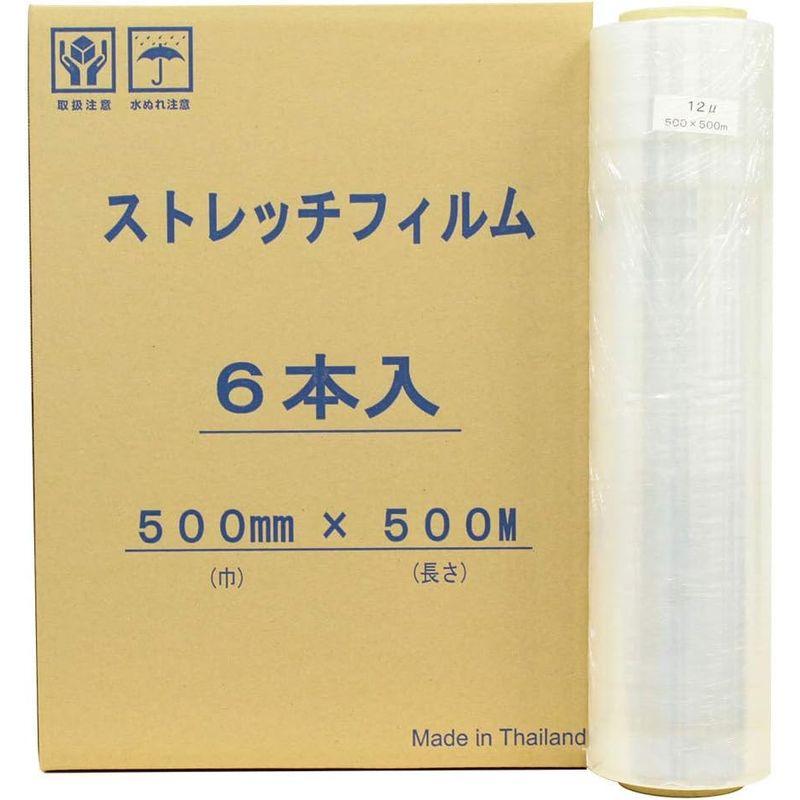 mita　ストレッチフィルム　500mm幅×500m巻　厚さ12μ　3インチ紙管　透明　箱　法人様限定　6巻入