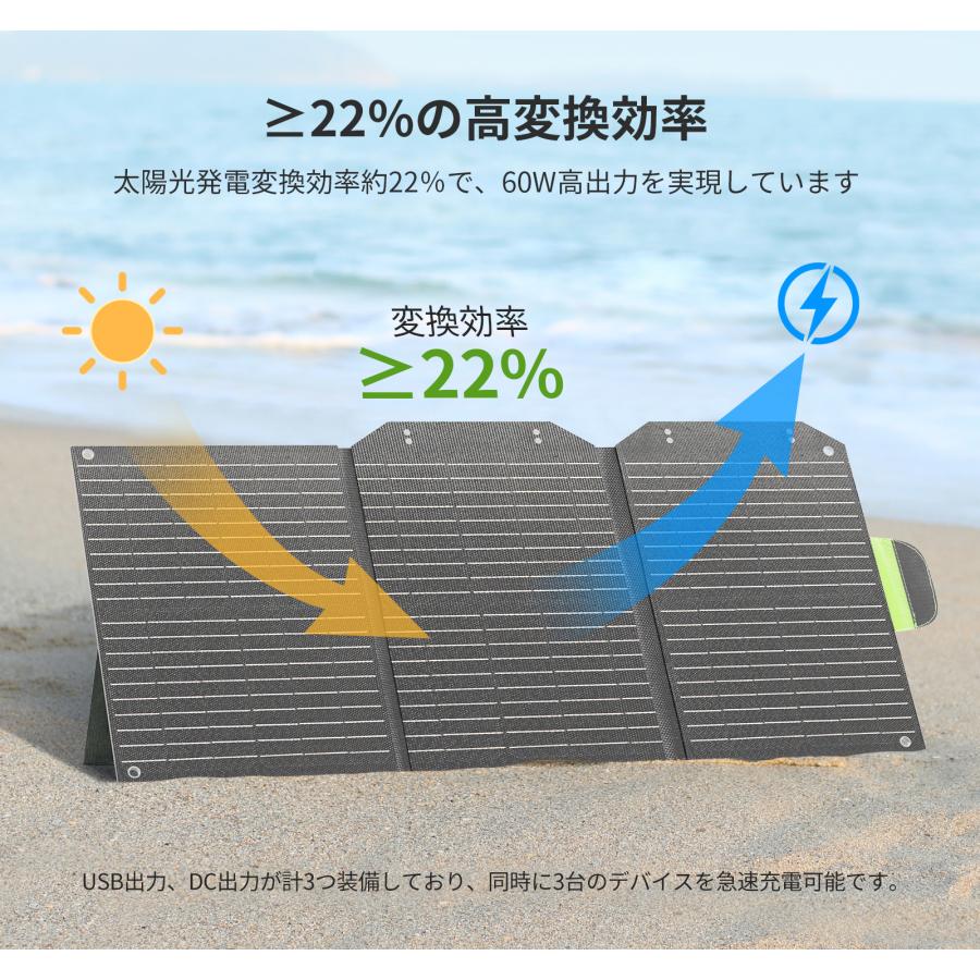 EENOUR ソーラーパネル60w 22%転換率 折りたたみ式 急速充電 ソーラーバッテリー充電器 太陽光発電 ポータブル電源 防災セット 爆買 | EENOUR | 05