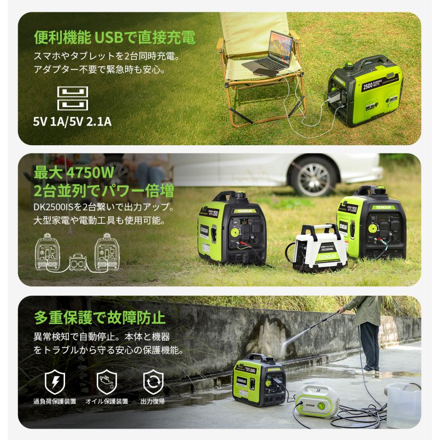 EENOUR インバーター発電機 2500W EENOUR インバーター 発電機 2.5kVA 小型 防音型 ガソリン発電機 家庭