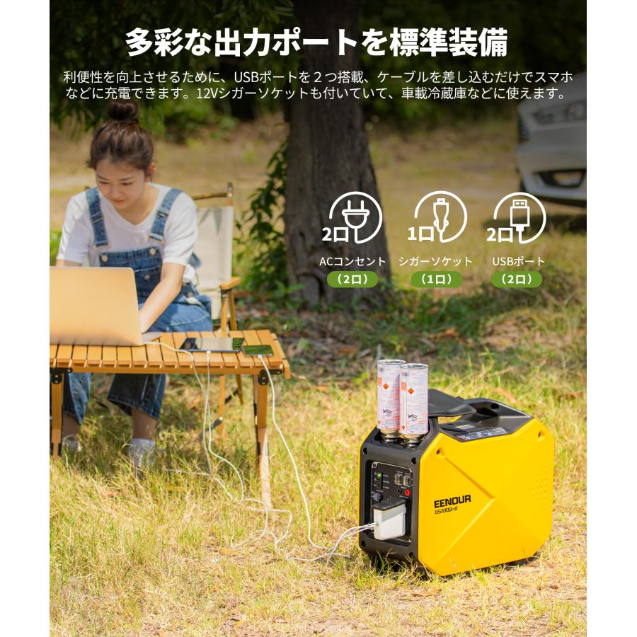 EENOUR インバーター発電機 カセットボンベ式 最大1.8kVA AC DC USB