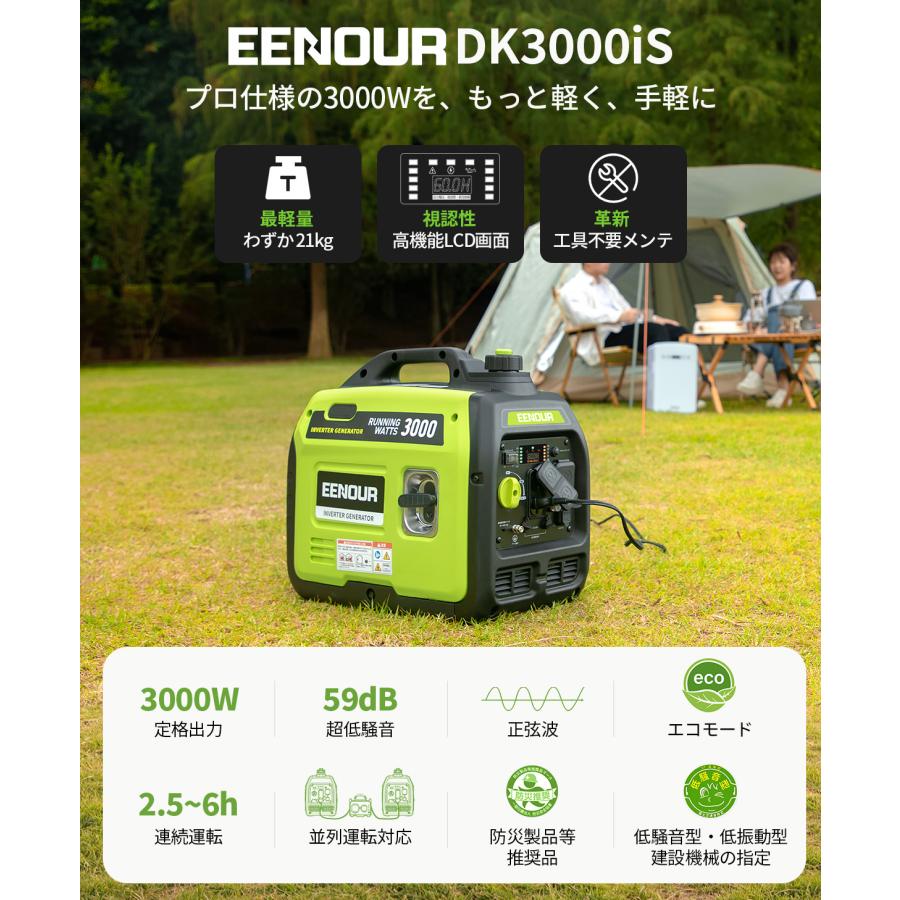 EENOUR ストアP+10% インバーター発電機 3000W エンジン発電機 家庭用