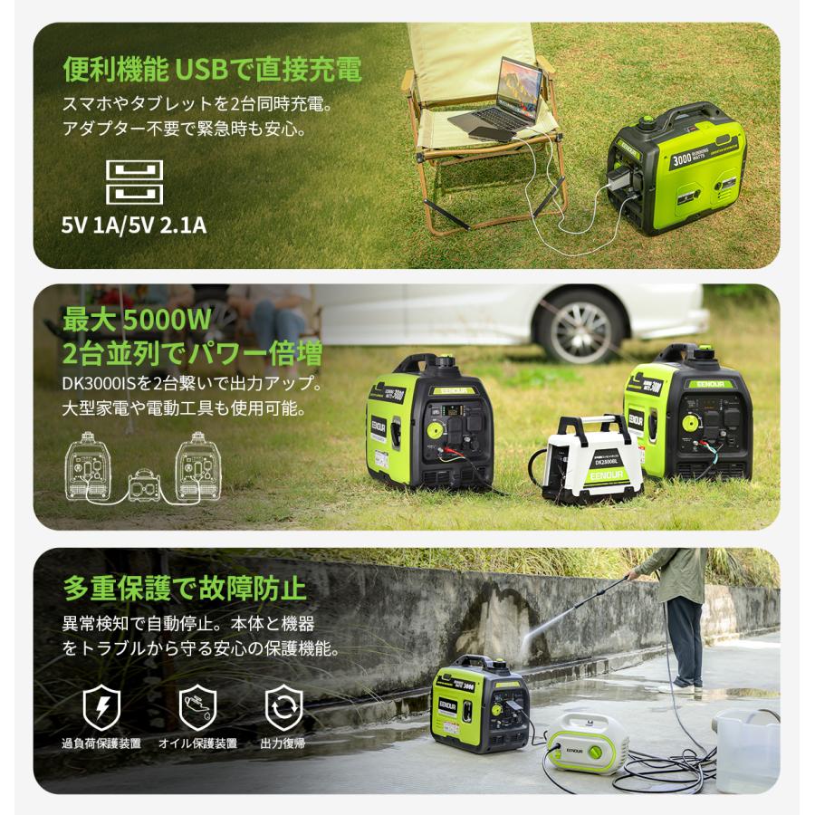 EENOUR 「カバー付きセット」 インバーター発電機 3000W 2500W 発電機