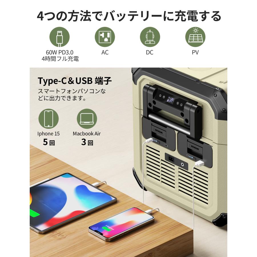 EENOUR 車載冷蔵庫 ポータブル冷蔵庫 35L バッテリー内蔵可能 冷凍庫