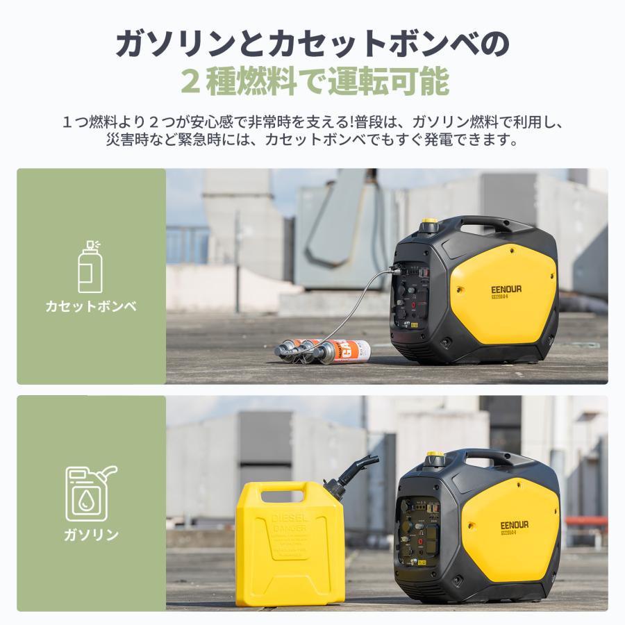 EENOUR 防災グッズ インバーター発電機 カセットボンベ ガソリン 兼用