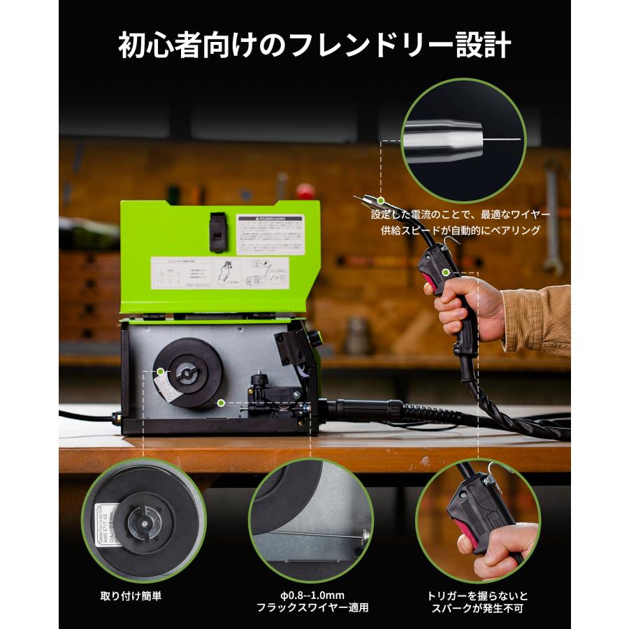 EENOUR 半自動溶接機 100V 120A IGBT制御 ノンガス デジタル表示 使用率30％ 初心者 家庭用 DIY工具 イーノウ MIG120S 爆買の画像