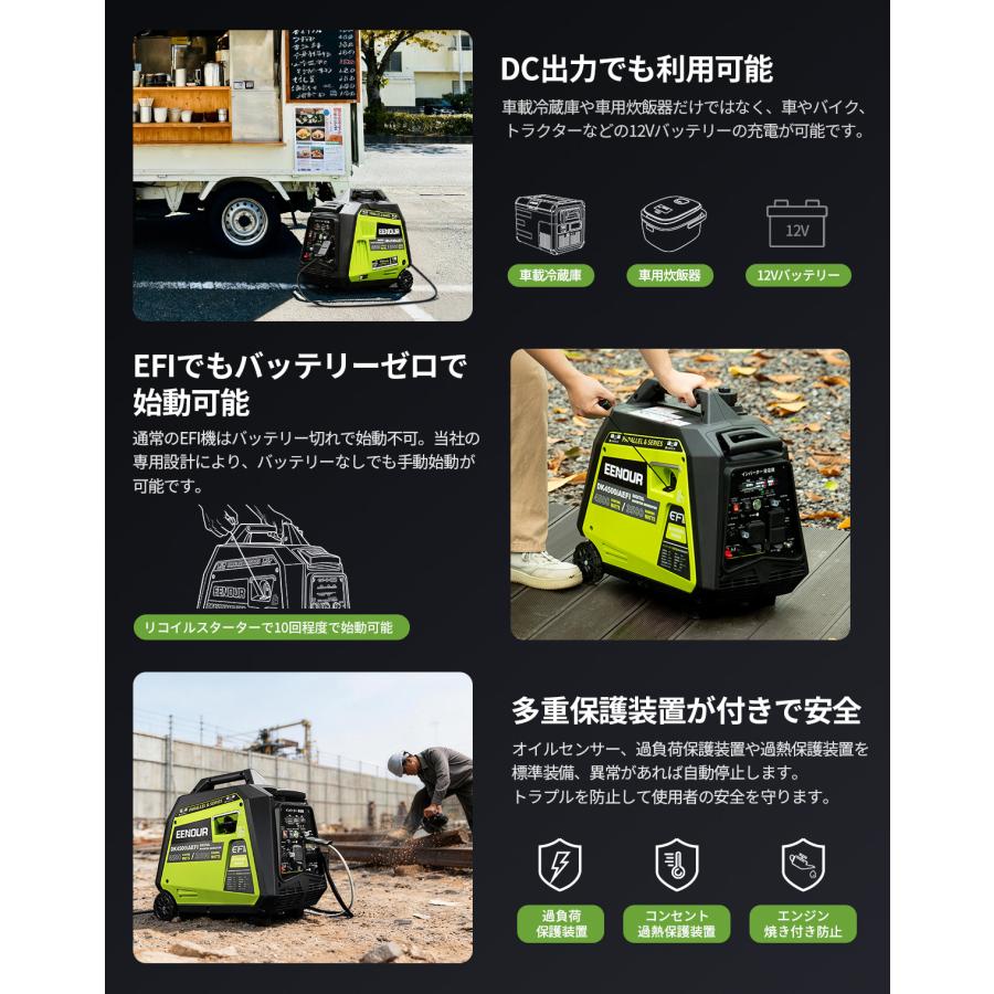 EENOUR 【EFI搭載で4.5kVAの余裕】 インバーター 発電機 3500W FI搭載 