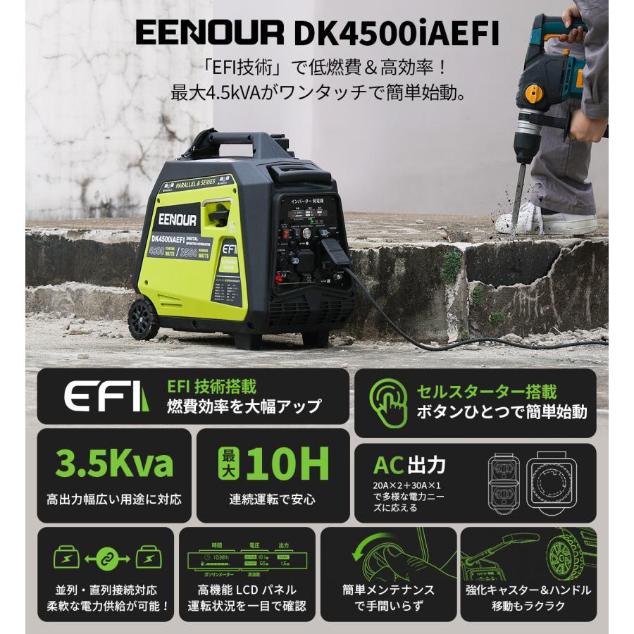 EENOUR インバーター 発電機 3500W FI搭載 電子制御燃料噴射式 EFI搭載