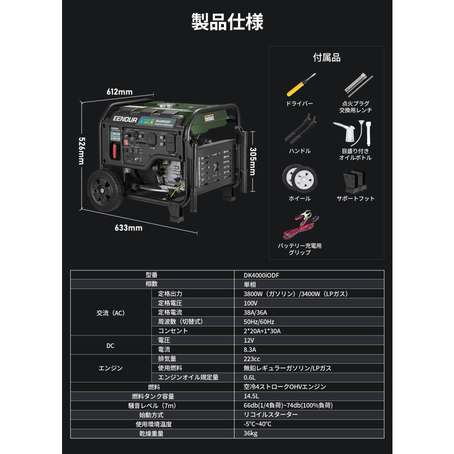 EENOUR 1/1から発送遅延 インバーター発電機 ガソリン LPガス両用