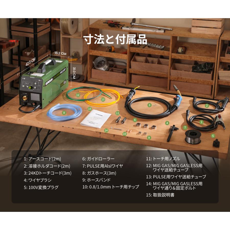 EENOUR 半自動溶接機 パルス溶接機 100V/200V兼用 アルミ溶接 1台5役 使用率60％ 160A ガス/ノンガスMIG MMA TIG溶接 プロ者 工事用 DIY MIG160P 爆買の画像