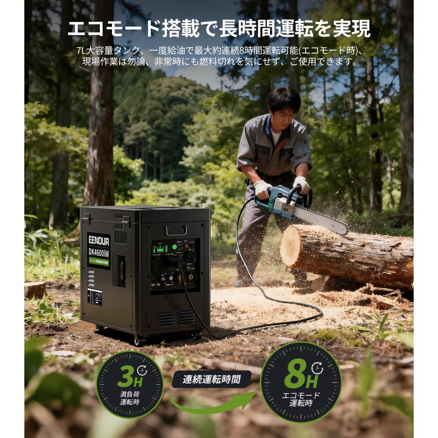 EENOUR ガソリン発電機兼用溶接機 最大4.0kVA 100V 120A 80%使用率 AC出力 アーク溶接 エンジン溶接機 静音 液晶表示 軽量 建築現場 爆買 イーノウ DK4600iWの画像