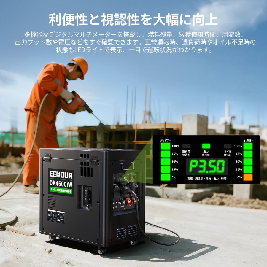 EENOUR ガソリン発電機兼用溶接機 最大4.0kVA 100V 120A 80%使用率 AC出力 アーク溶接 エンジン溶接機 静音 液晶表示 軽量 建築現場 爆買 イーノウ DK4600iWの画像