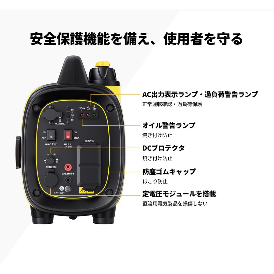 EENOUR インバーター発電機 カセットボンベ ガソリン 2way式 0.8kVA AC