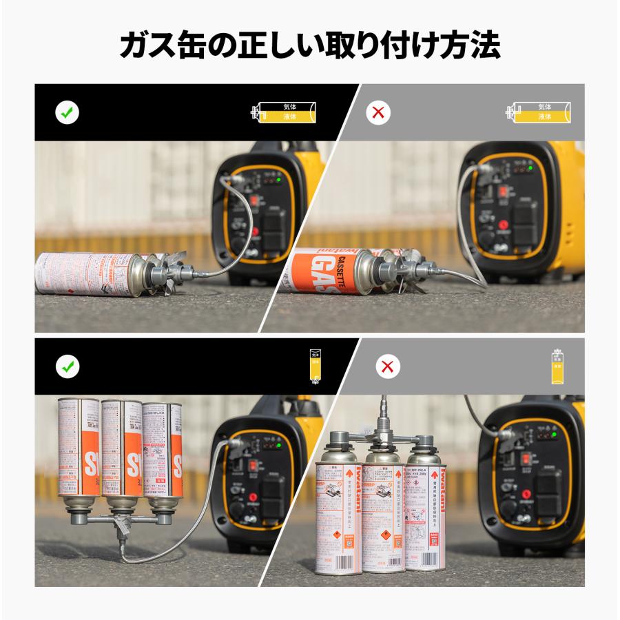 EENOUR インバーター発電機 カセットボンベ ガソリン 2way式 0.8kVA AC