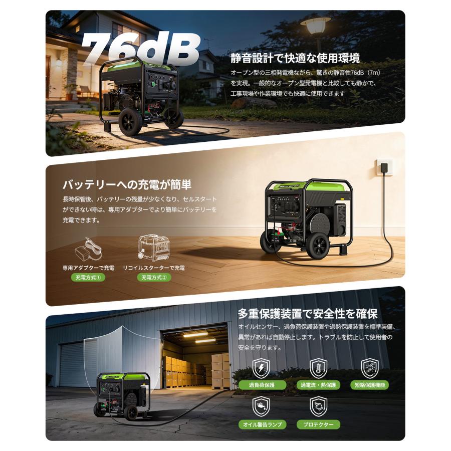 EENOUR 三相発電機 三相200V 単相100V 200V 兼用 最大出力7.7kVA 移動