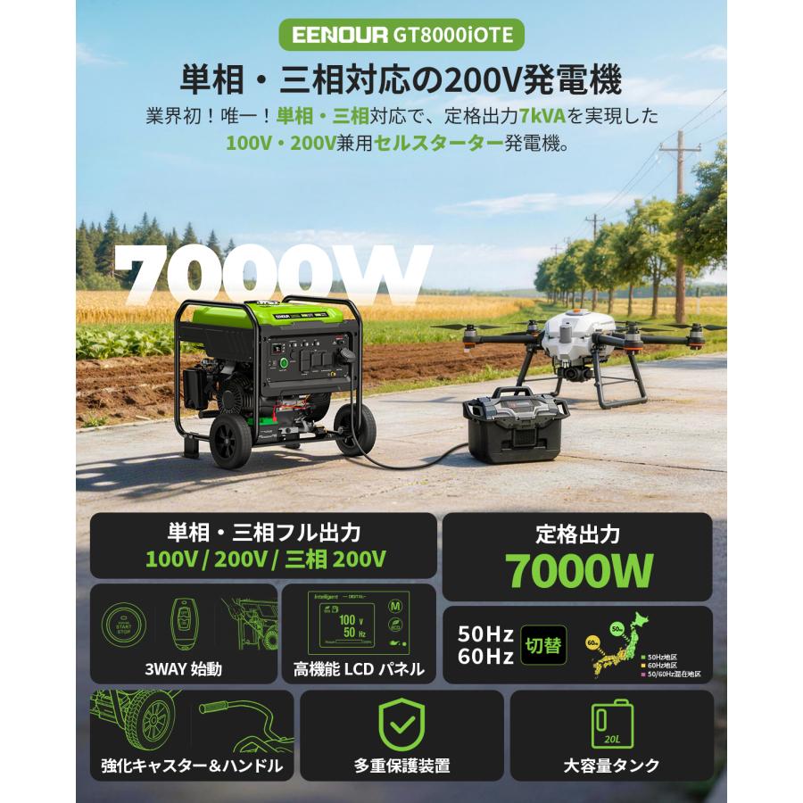 EENOUR 三相発電機 インバーター発電機 三相200V 単相100V 200V 兼用